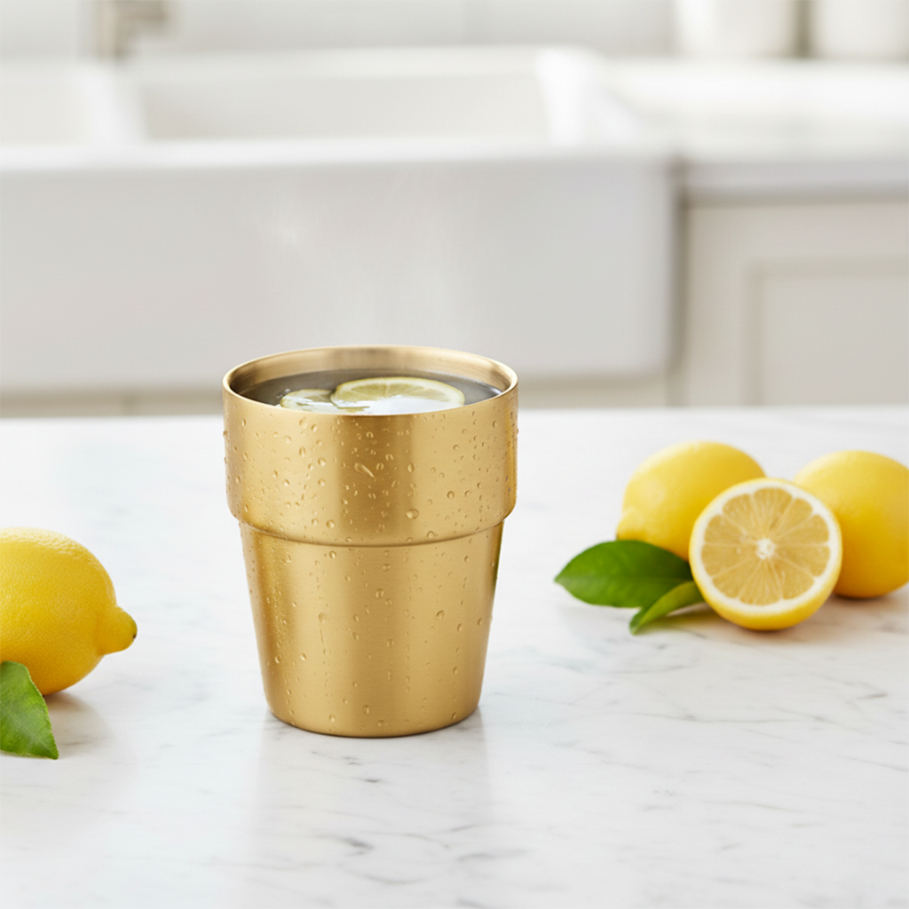 SOGA 260ml Stainless Steel Cups Set of 6 Reusable Durable Gold Drinking Tumblers