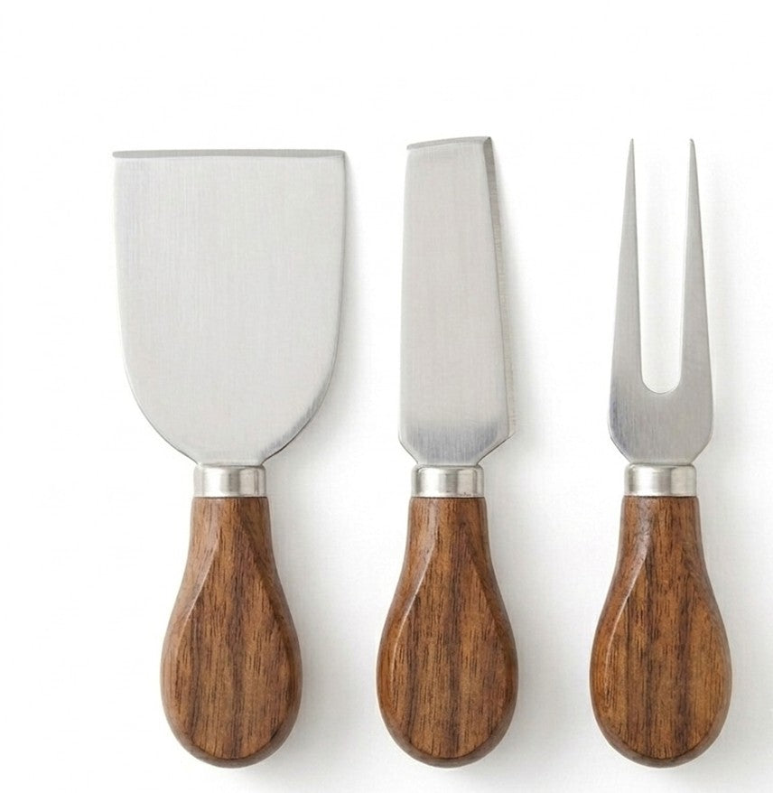 3-Piece Cheese Knife Set - Stainless Steel & Dark Acacia Wood