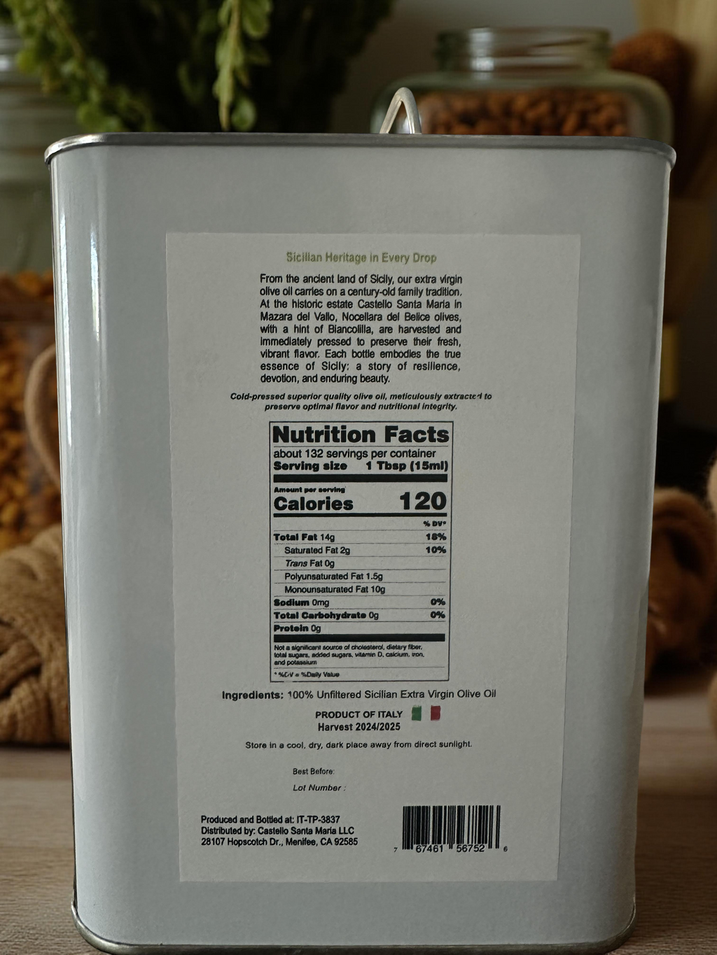 Magnifico Sicilian Extra Virgin Olive Oil Tin/Can | 67.6 oz (2 ltr)