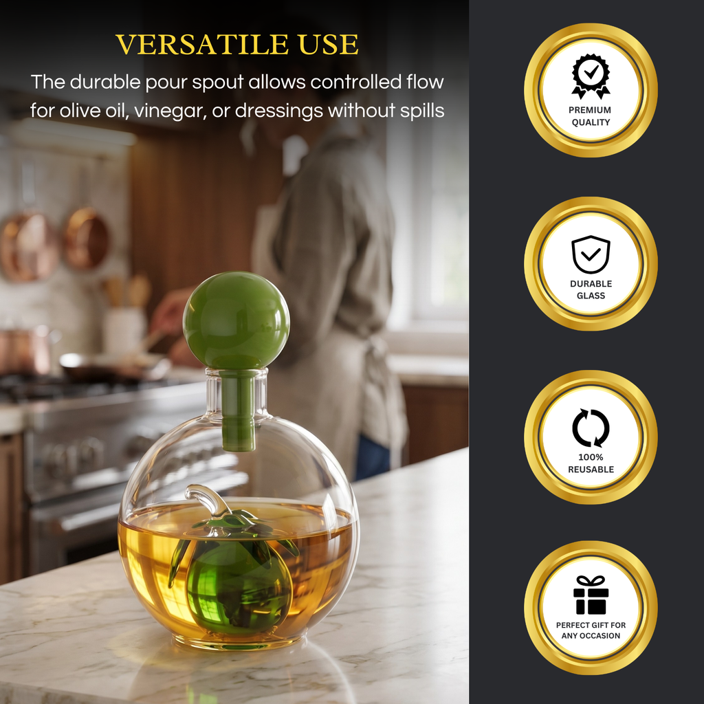 Olive Oil Dispenser Bottle 10OZ Glass Cruet With Glass Olive Drip Free Pour Spout For Cooking Salad