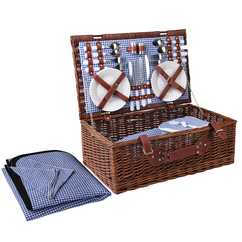 Luxury 4 Person Picnic Basket Baskets Handle Outdoor Insulated Blanket