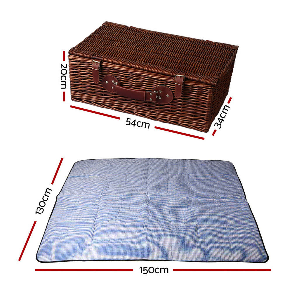 Luxury 4 Person Picnic Basket Baskets Handle Outdoor Insulated Blanket