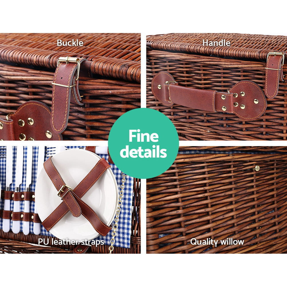 Luxury 4 Person Picnic Basket Baskets Handle Outdoor Insulated Blanket