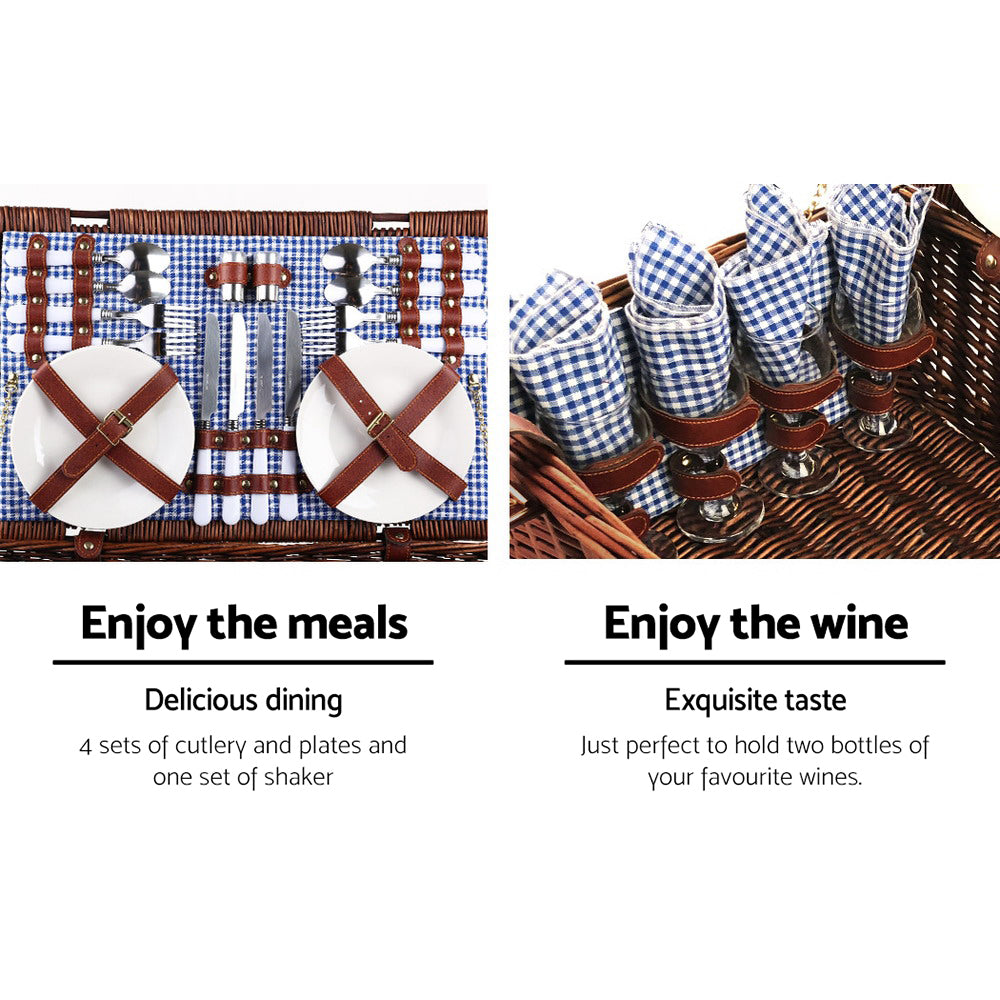 Luxury 4 Person Picnic Basket Baskets Handle Outdoor Insulated Blanket