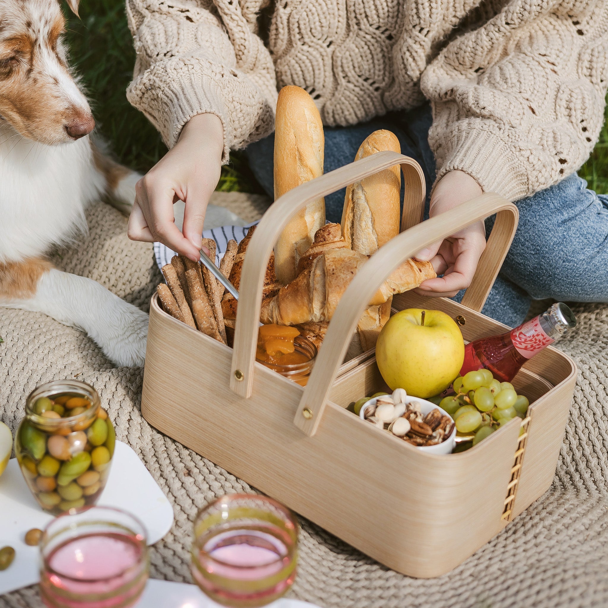 Stylish picnic basket, Outdoor basket with handles, Beach basket